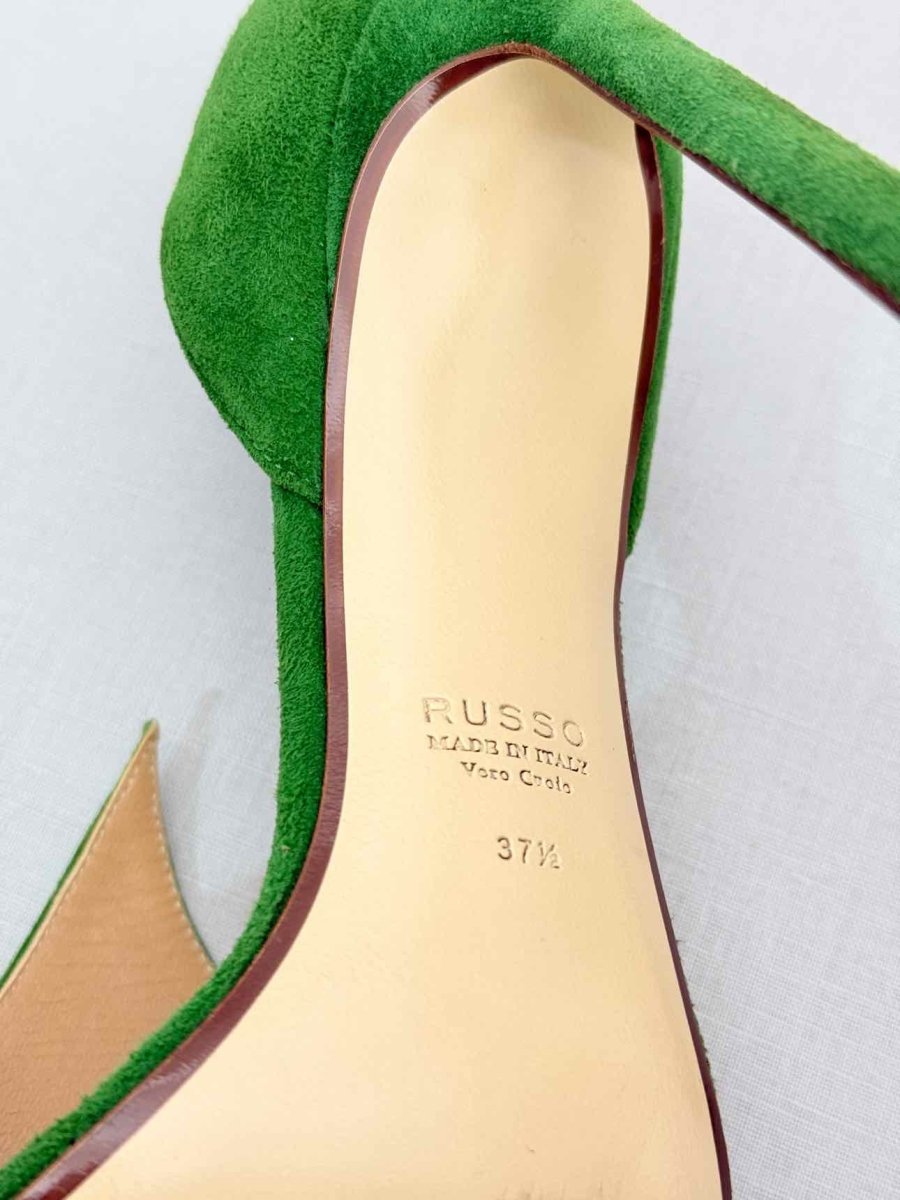 Pre - loved FRANCESCO RUSSO Flame Green Size EU 37.5 Heeled Sandals at Reems Closet