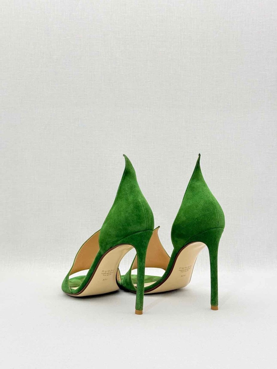 Pre - loved FRANCESCO RUSSO Flame Green Size EU 37.5 Heeled Sandals at Reems Closet