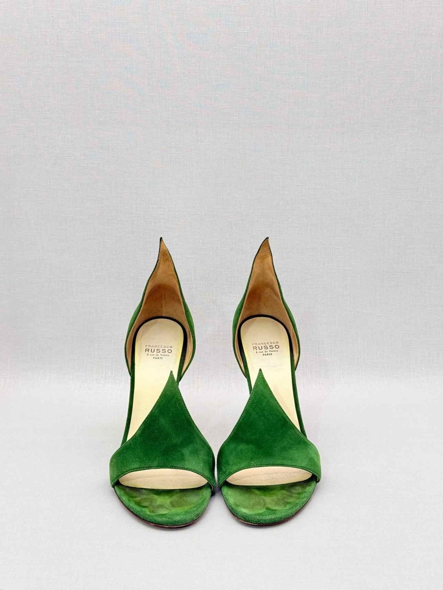 Pre - loved FRANCESCO RUSSO Flame Green Size EU 37.5 Heeled Sandals at Reems Closet