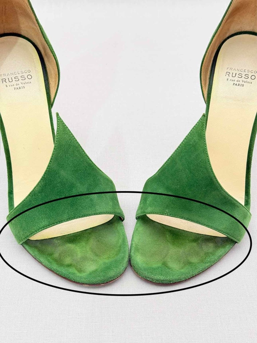 Pre - loved FRANCESCO RUSSO Flame Green Size EU 37.5 Heeled Sandals at Reems Closet