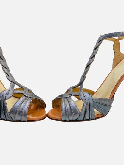 Pre - loved FRANCESCO RUSSO Metallic Blue Heeled Sandals at Reems Closet