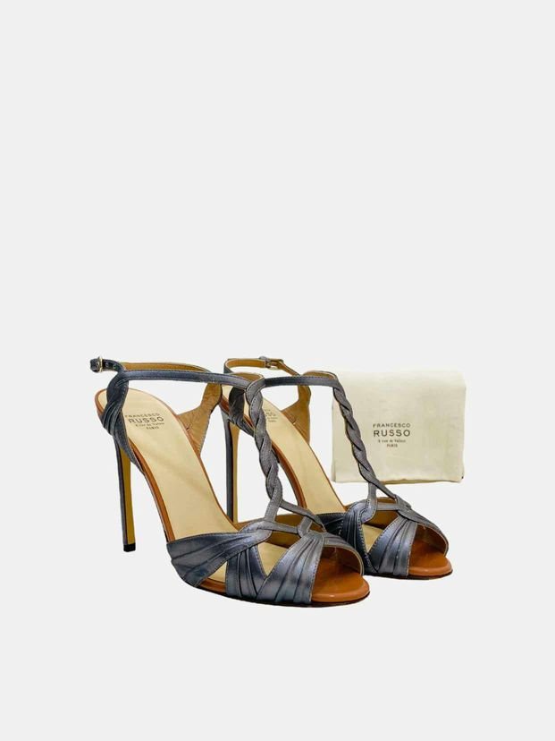 Pre - loved FRANCESCO RUSSO Metallic Blue Heeled Sandals at Reems Closet