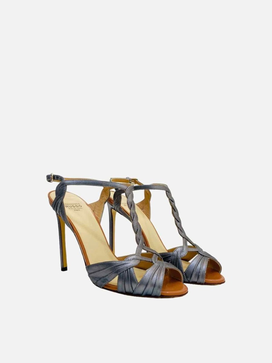 Pre - loved FRANCESCO RUSSO Metallic Blue Heeled Sandals at Reems Closet