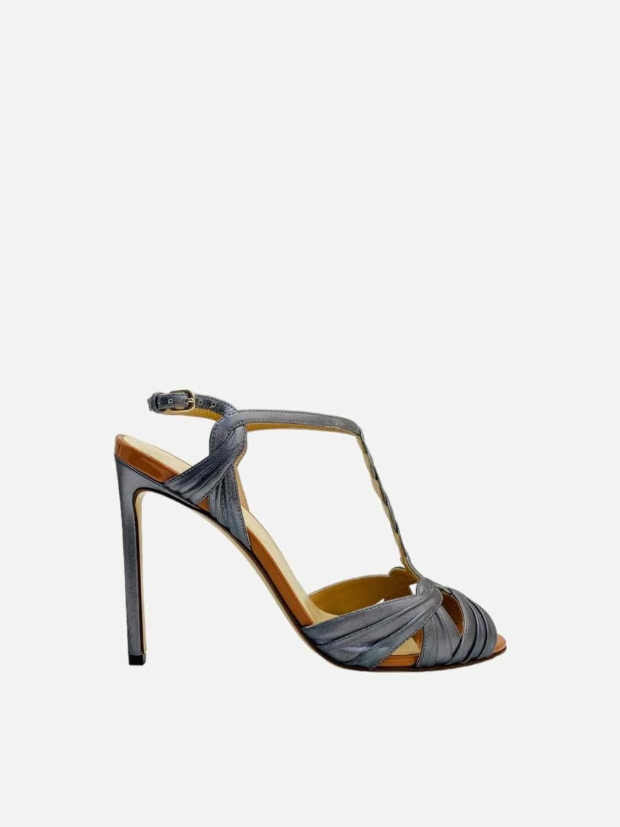 Pre - loved FRANCESCO RUSSO Metallic Blue Heeled Sandals at Reems Closet