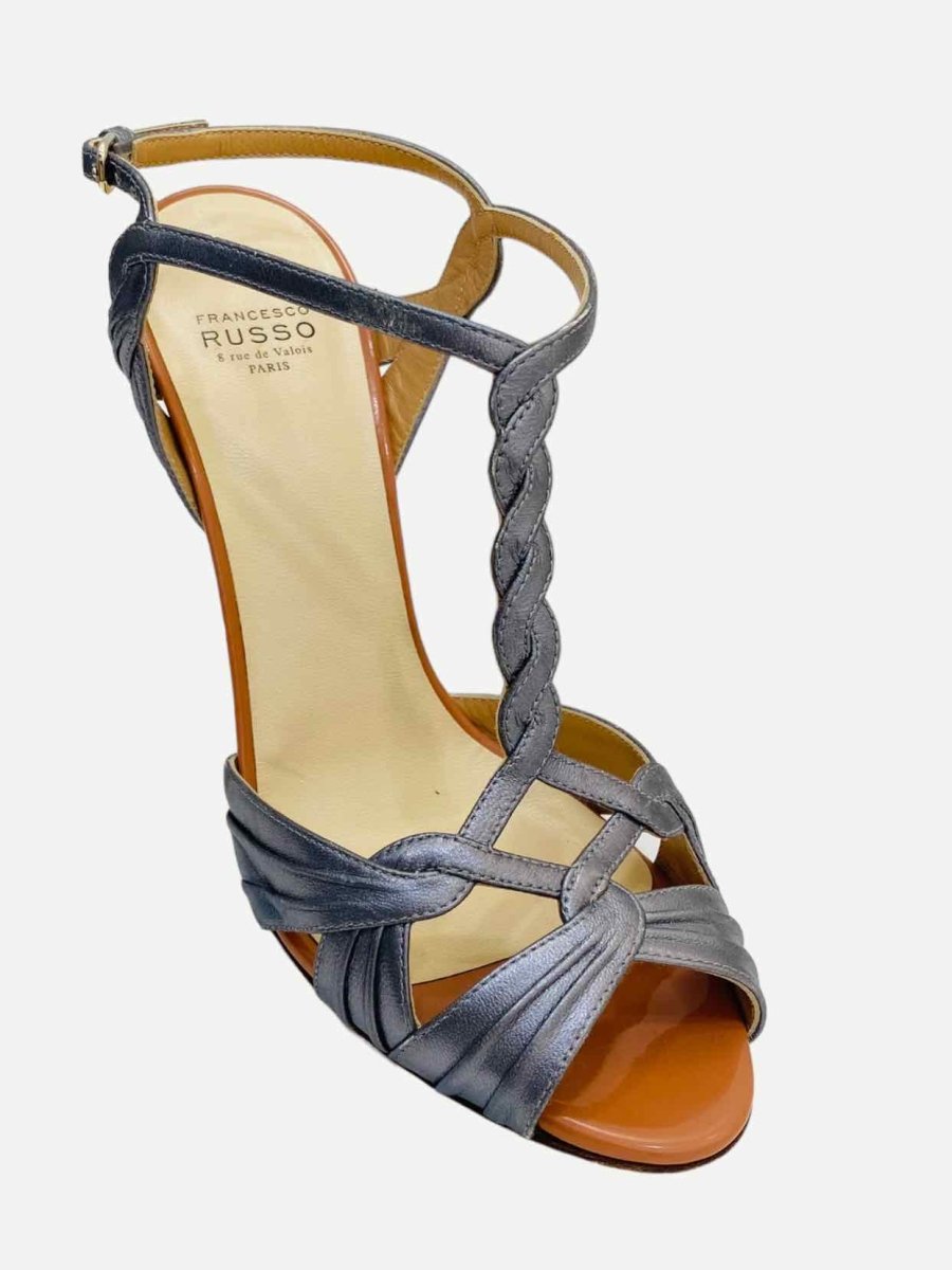 Pre - loved FRANCESCO RUSSO Metallic Blue Heeled Sandals at Reems Closet