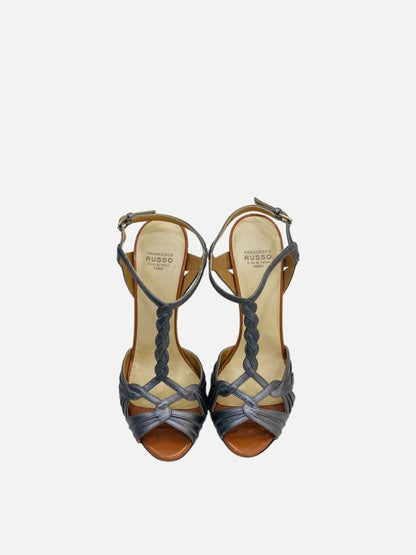 Pre - loved FRANCESCO RUSSO Metallic Blue Heeled Sandals at Reems Closet