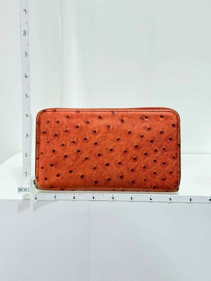 Pre - loved FURLA Orange Ostrich Continental Wallet at Reems Closet