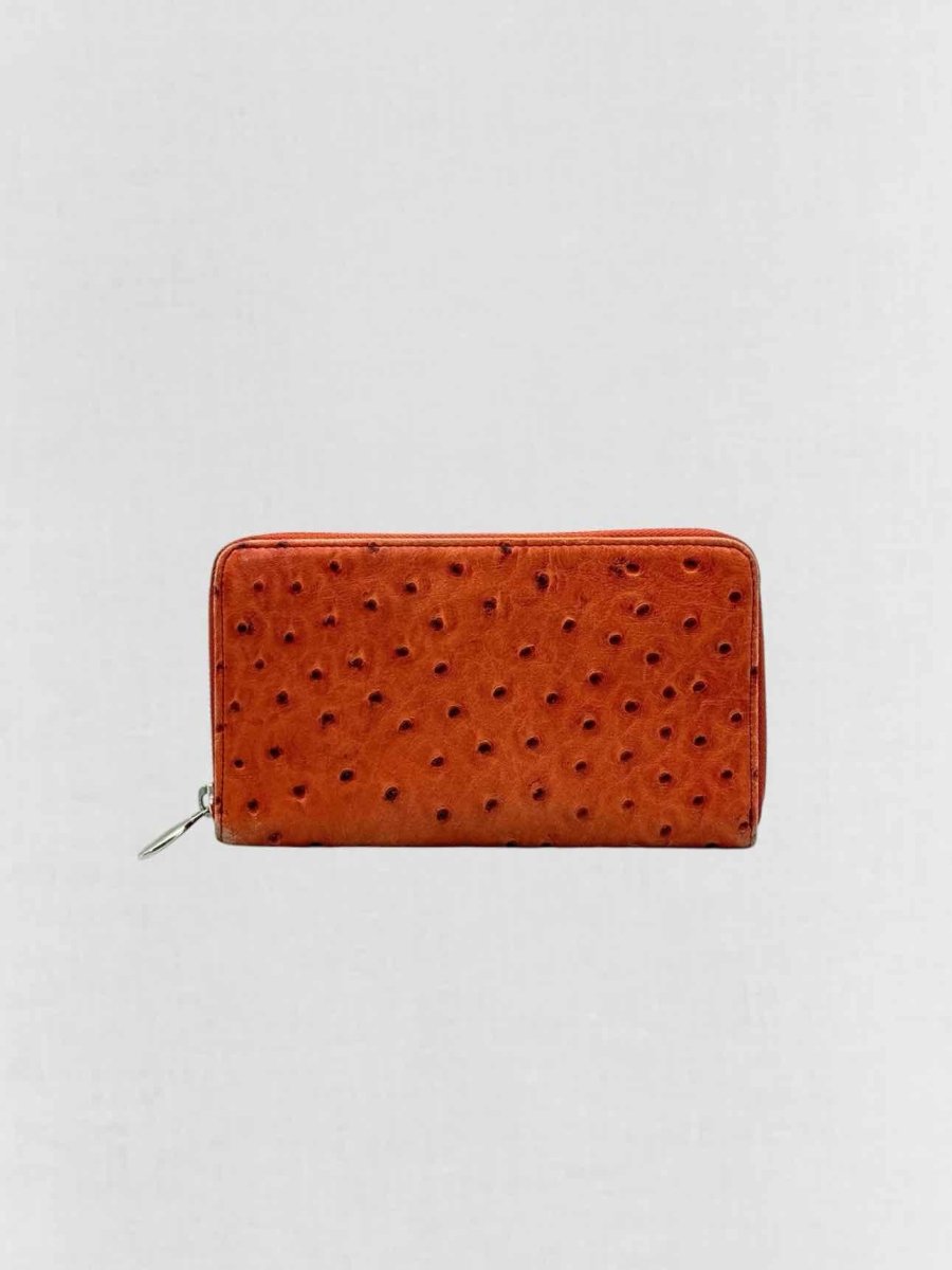 Pre - loved FURLA Orange Ostrich Continental Wallet at Reems Closet