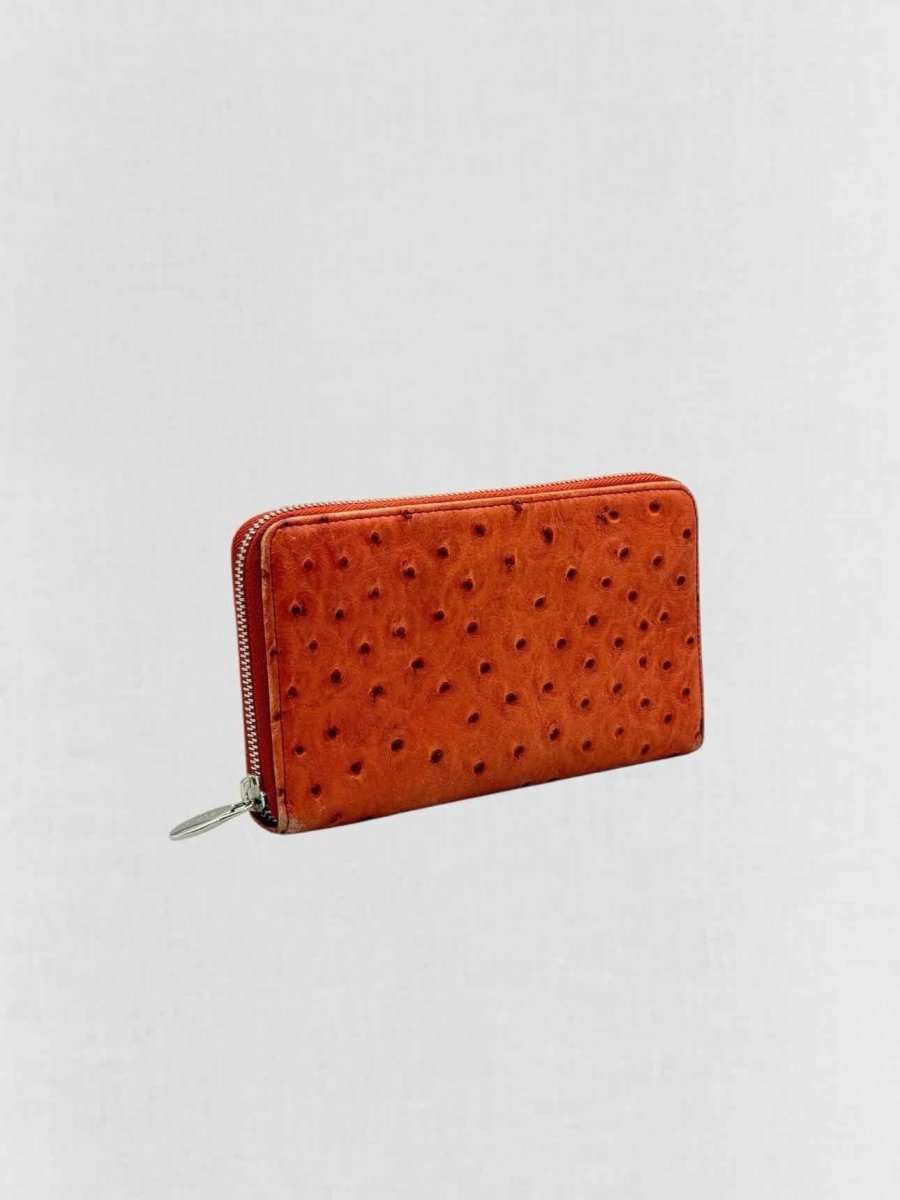 Pre - loved FURLA Orange Ostrich Continental Wallet at Reems Closet