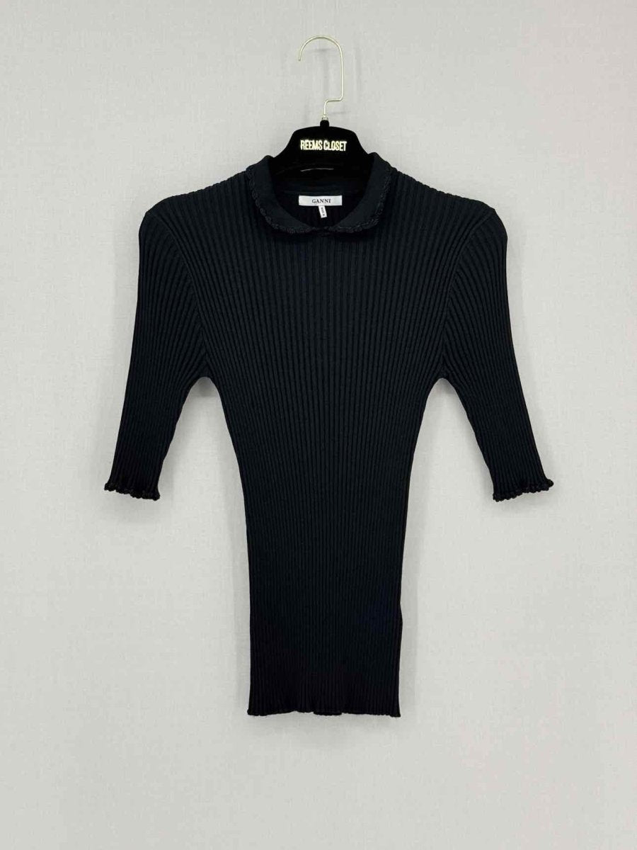 Pre - loved GANNI Black Ribbed Size Medium Top at Reems Closet