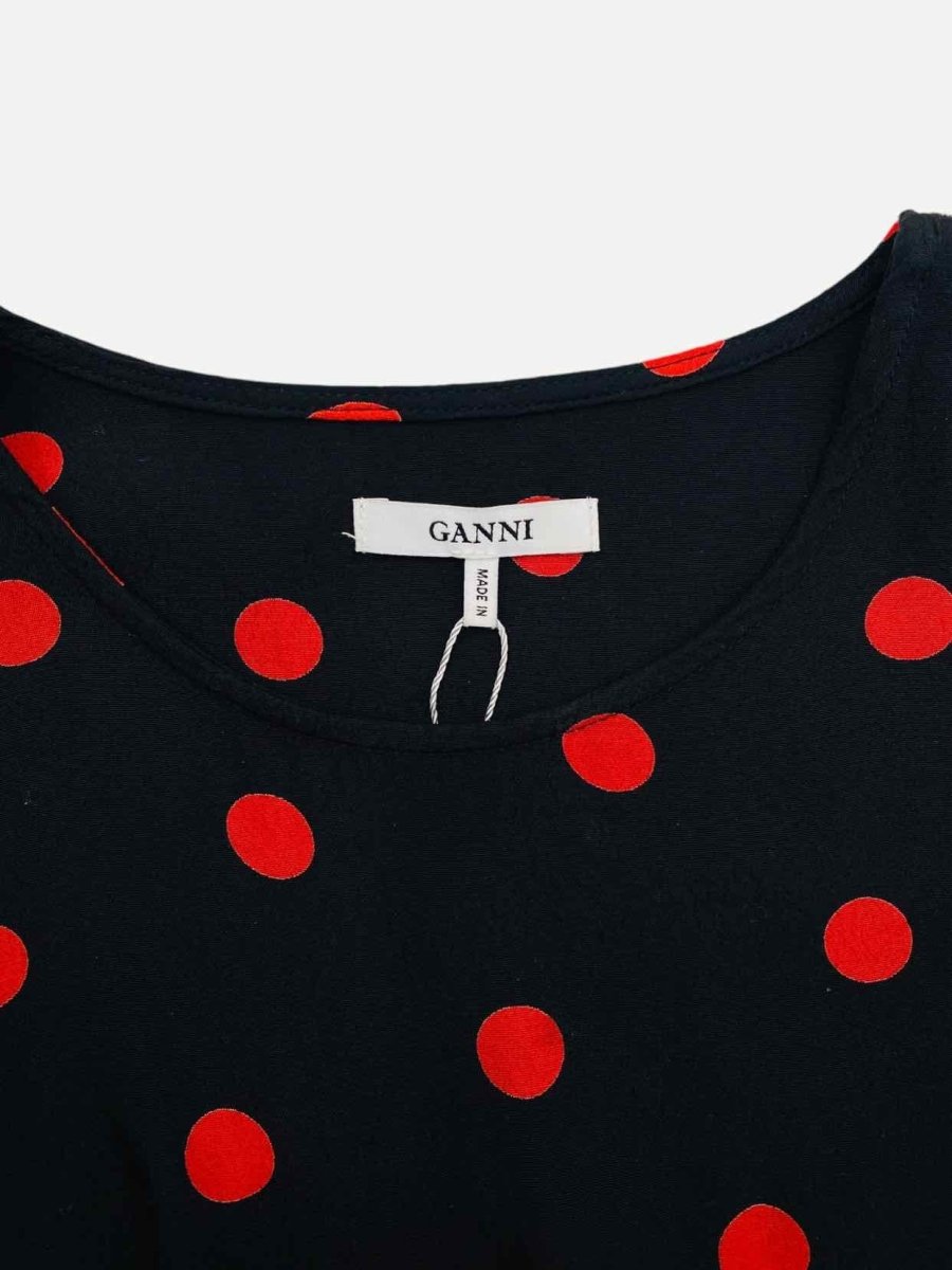 Pre - loved GANNI Black w/ Red Polka Dot Midi Dress US6 at Reems Closet