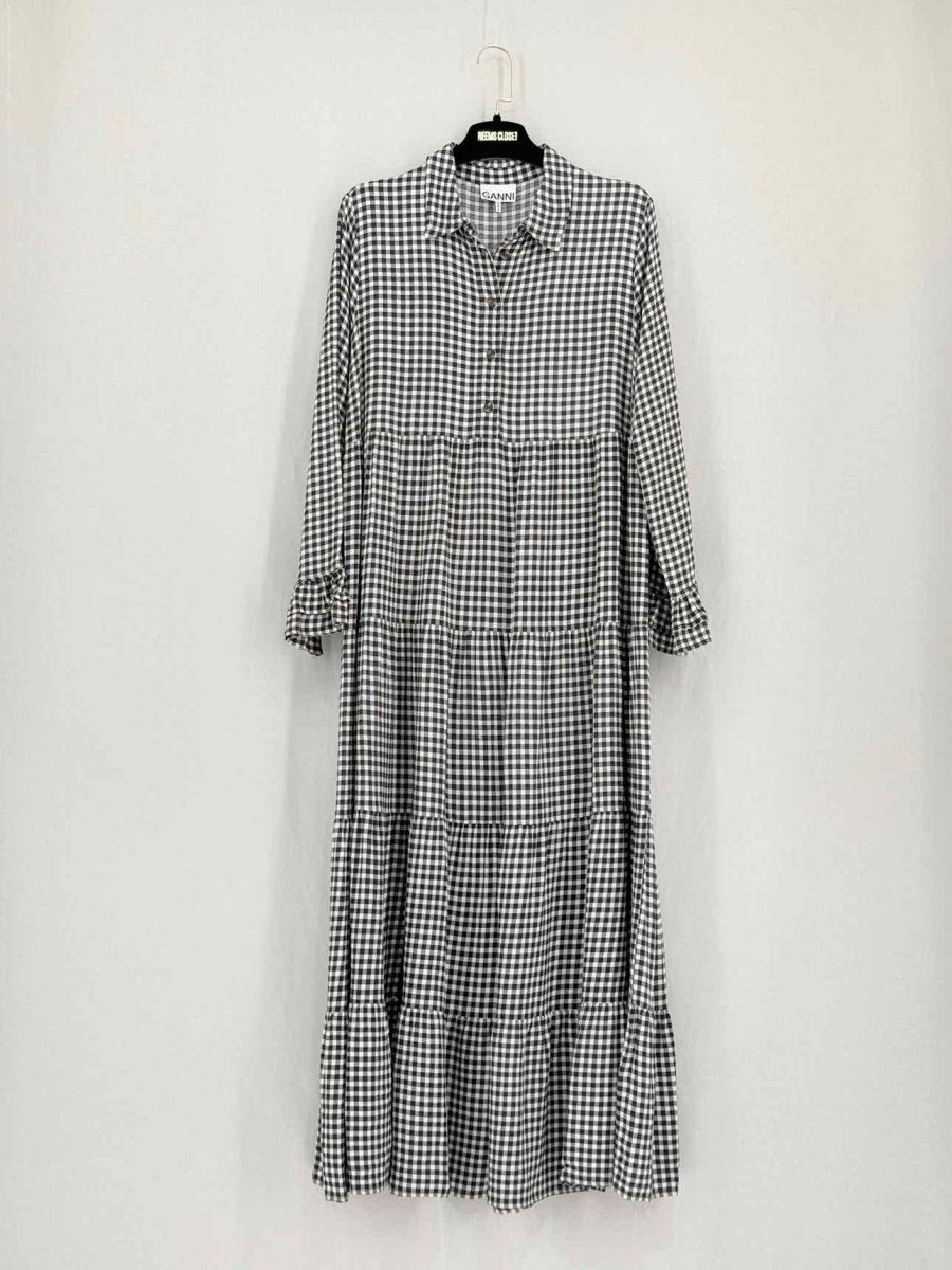 Pre-loved GANNI Black & White Gingham Size US 2 Midi Dress at Reems Closet