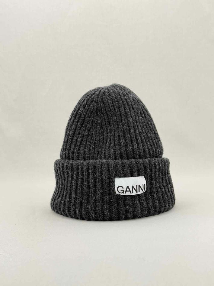 Pre - loved GANNI Grey Rib Knit Beanie at Reems Closet