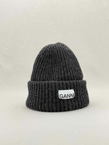 Pre - loved GANNI Grey Rib Knit Beanie at Reems Closet