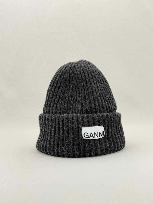 Pre - loved GANNI Grey Rib Knit Beanie at Reems Closet
