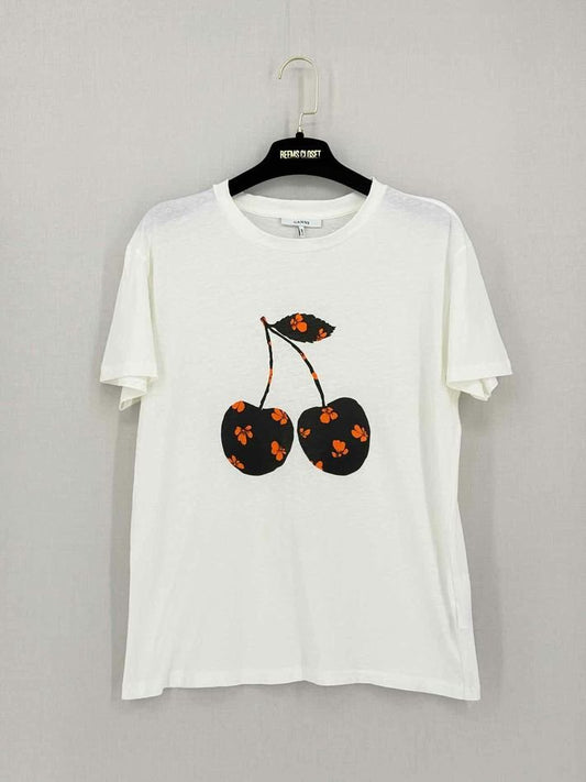 Pre-loved GANNI Harway Cherry White Multicolor Size Large T-shirt at Reems Closet