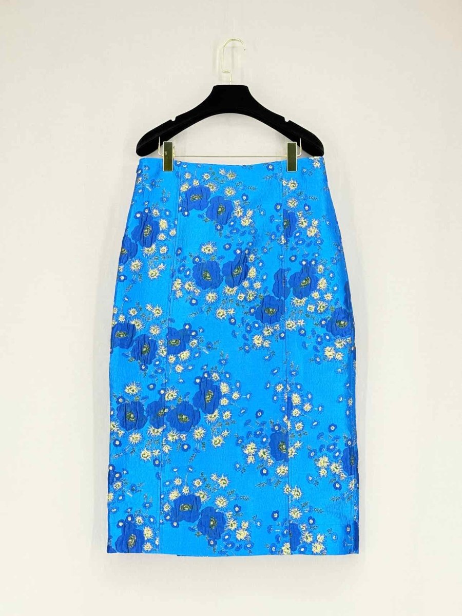 Pre - loved GANNI Metallic Blue Floral Print Size US 10 Midi Skirt at Reems Closet