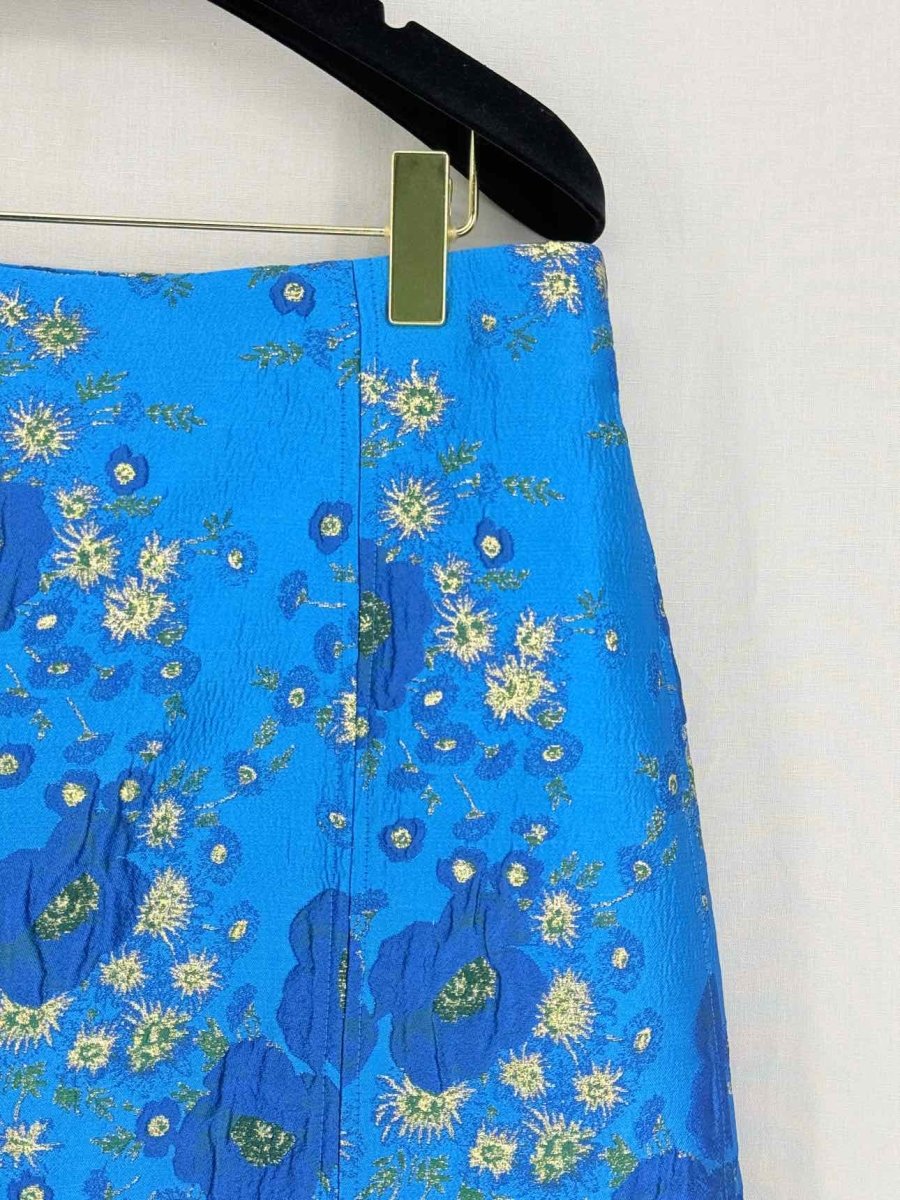 Pre - loved GANNI Metallic Blue Floral Print Size US 10 Midi Skirt at Reems Closet