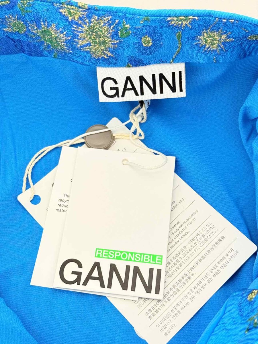 Pre - loved GANNI Metallic Blue Floral Print Size US 10 Midi Skirt at Reems Closet