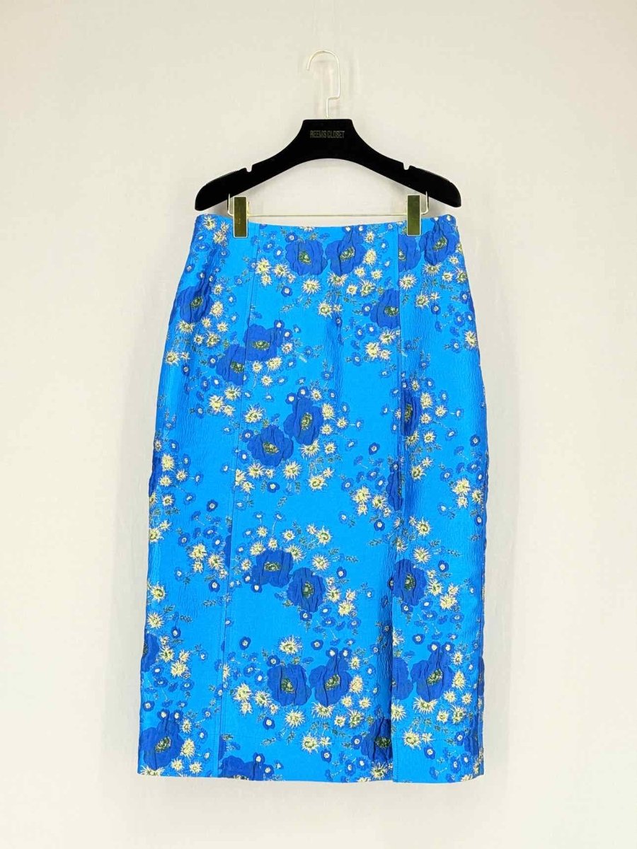 Pre - loved GANNI Metallic Blue Floral Print Size US 10 Midi Skirt at Reems Closet