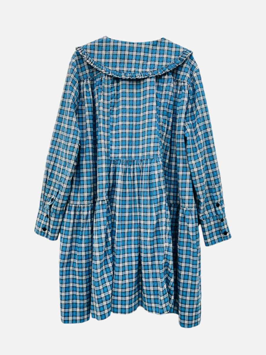 Pre - loved GANNI Seersucker Blue & White Check Mini Dress at Reems Closet