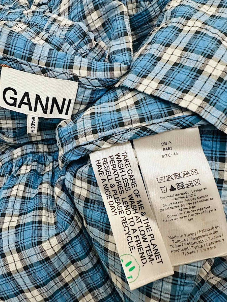 Pre - loved GANNI Seersucker Blue & White Check Mini Dress at Reems Closet