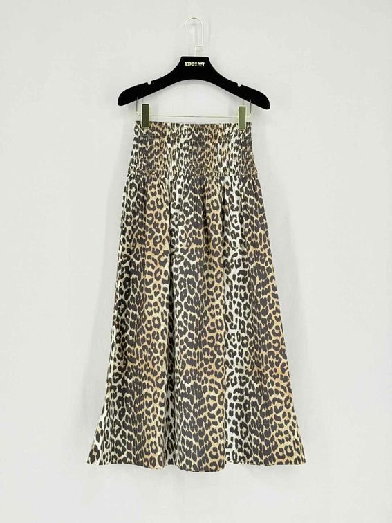 Pre - loved GANNI Smocked Black & Beige Size US 2 Midi Skirt at Reems Closet