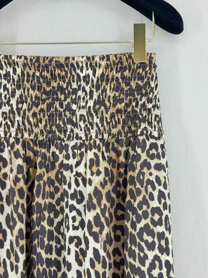 Pre - loved GANNI Smocked Black & Beige Size US 2 Midi Skirt at Reems Closet