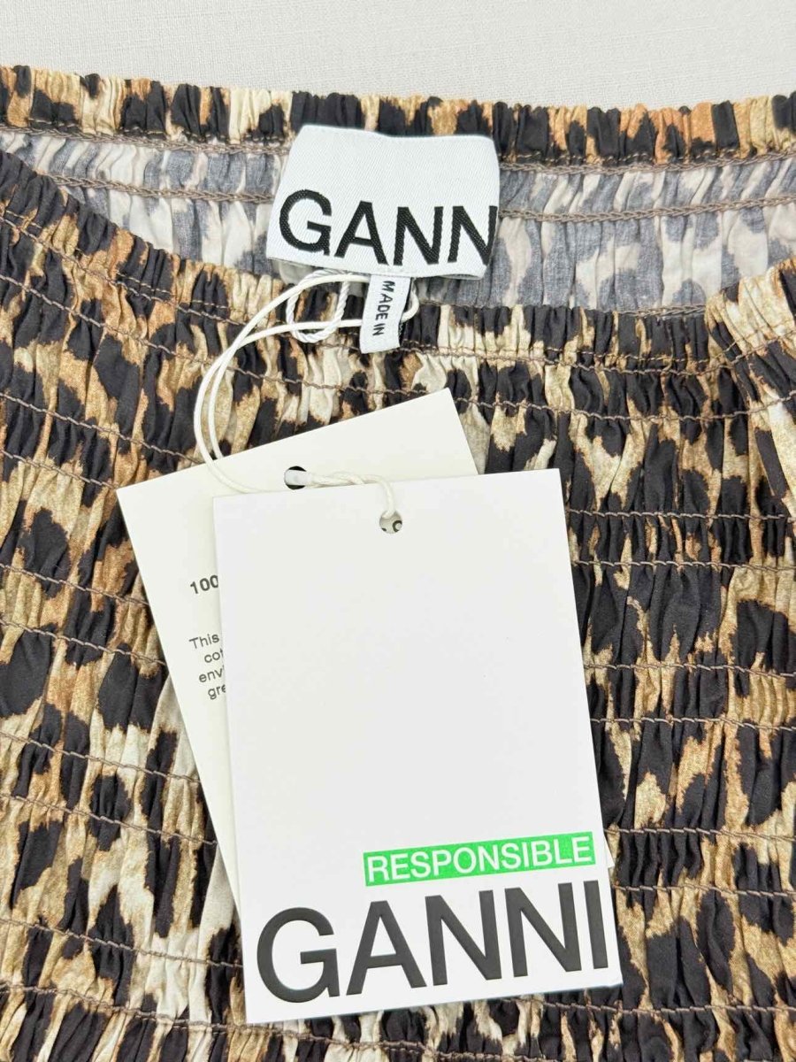 Pre - loved GANNI Smocked Black & Beige Size US 2 Midi Skirt at Reems Closet