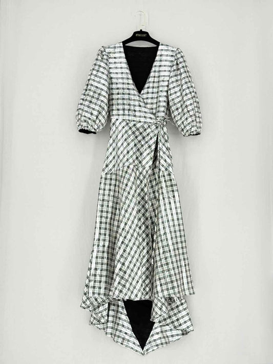 Pre - loved GANNI White & Black Check Size US 4 Midi Dress at Reems Closet