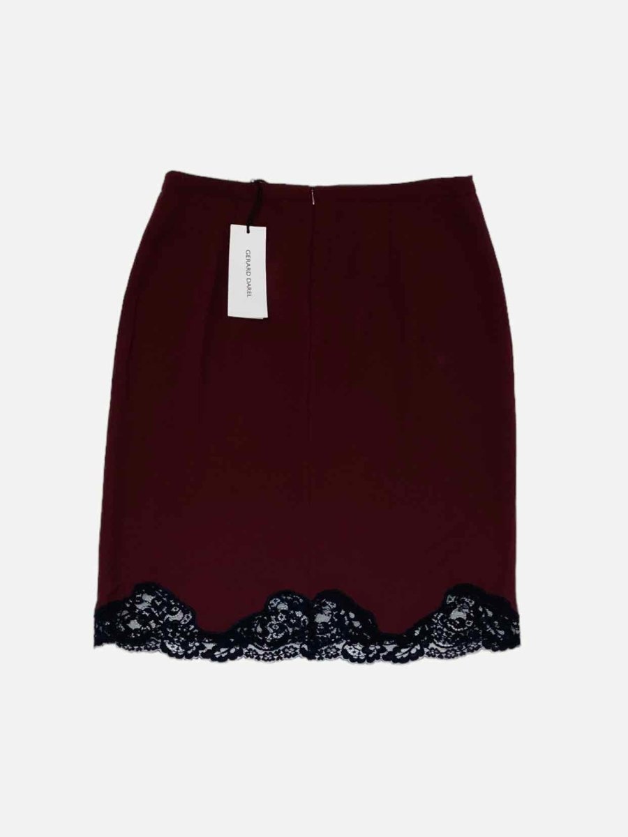 Pre - loved GERARD DAREL Burgundy & Black Knee Length Skirt at Reems Closet