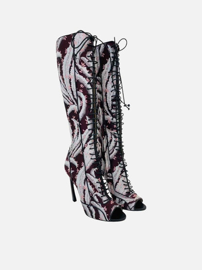 Pre - loved GIAMBATTISTA VALLI Burgundy Multicolor Knee High Boots at Reems Closet