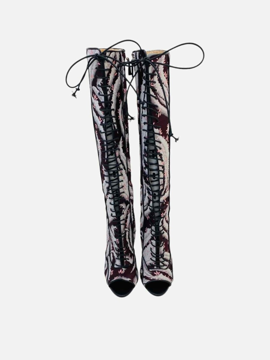 Pre - loved GIAMBATTISTA VALLI Burgundy Multicolor Knee High Boots at Reems Closet