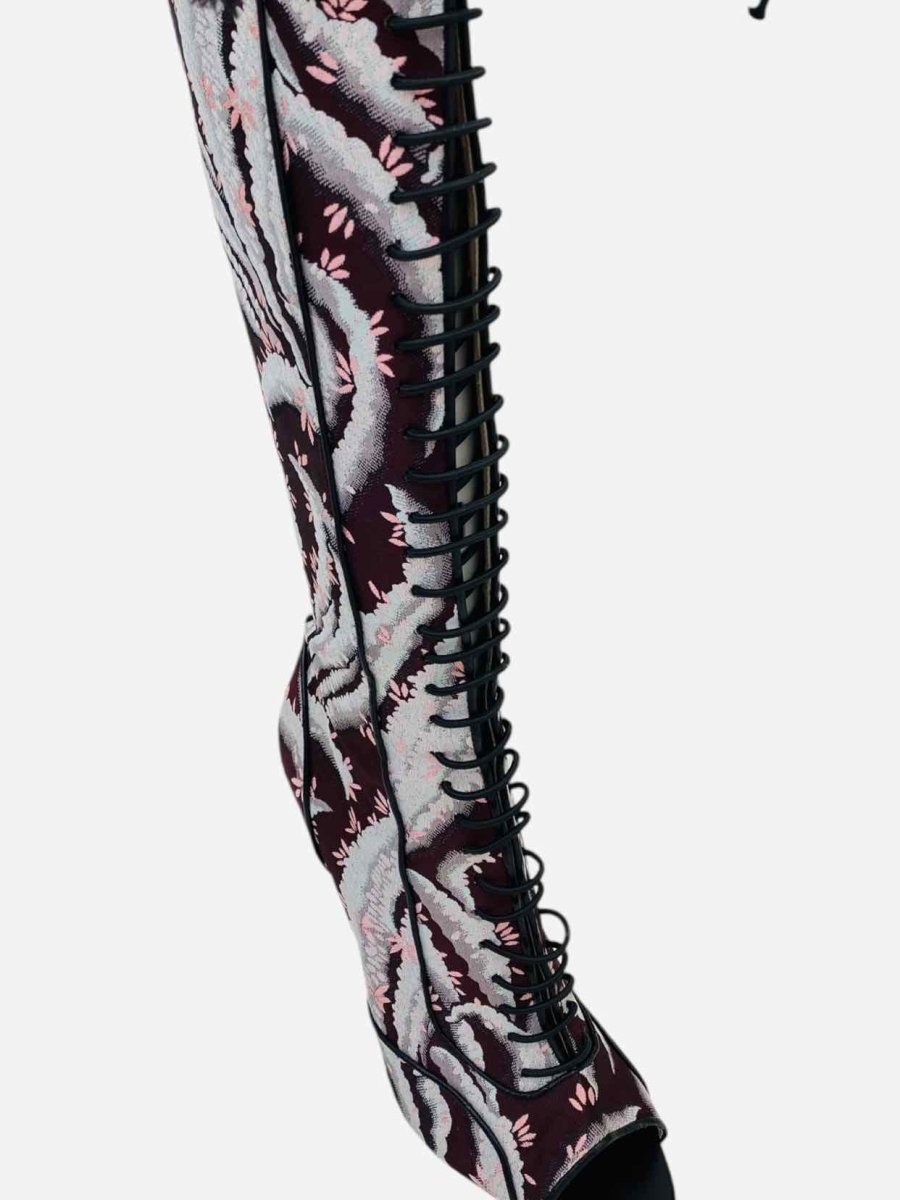 Pre - loved GIAMBATTISTA VALLI Burgundy Multicolor Knee High Boots at Reems Closet