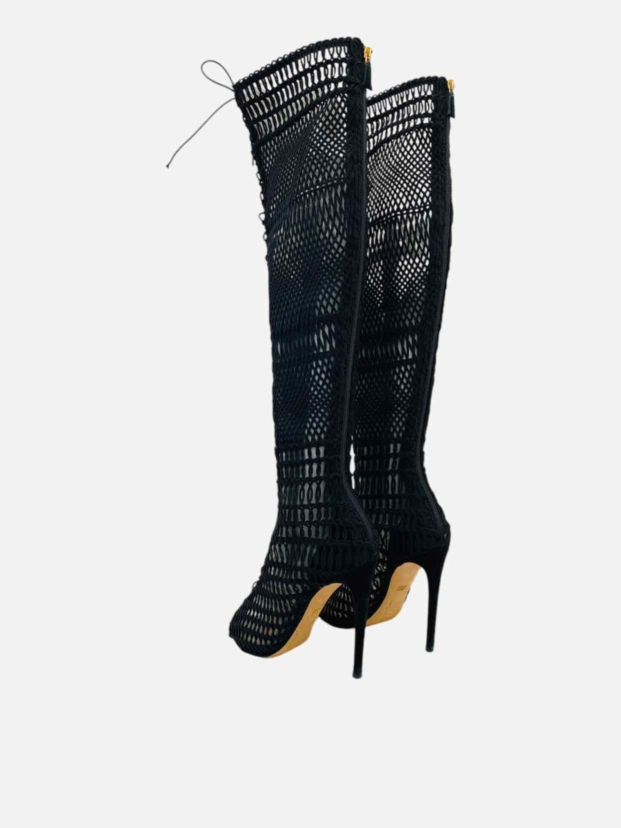 Pre - loved GIAMBATTISTA VALLI Knitted Black Knee High Boots at Reems Closet