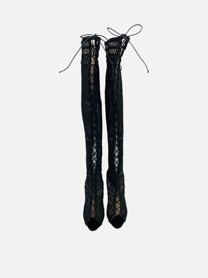 Pre - loved GIAMBATTISTA VALLI Knitted Black Knee High Boots at Reems Closet