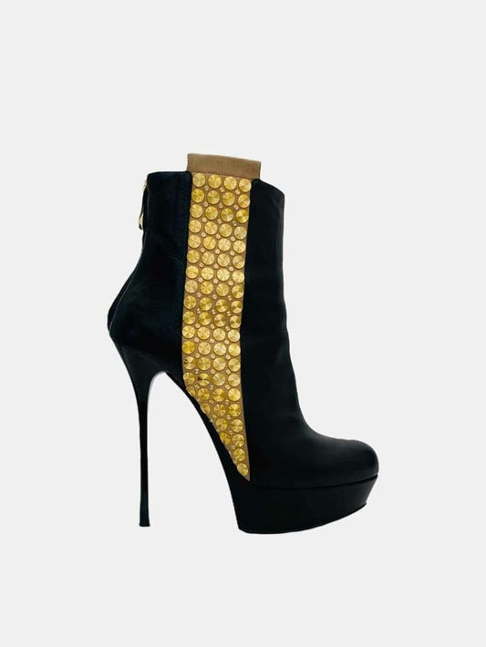 Pre - loved GIANMARCO LORENZIE Chelsea Black & Gold Ankle Boots at Reems Closet