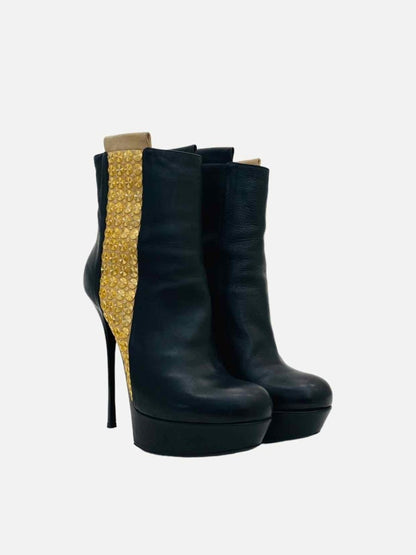 Pre - loved GIANMARCO LORENZIE Chelsea Black & Gold Ankle Boots at Reems Closet