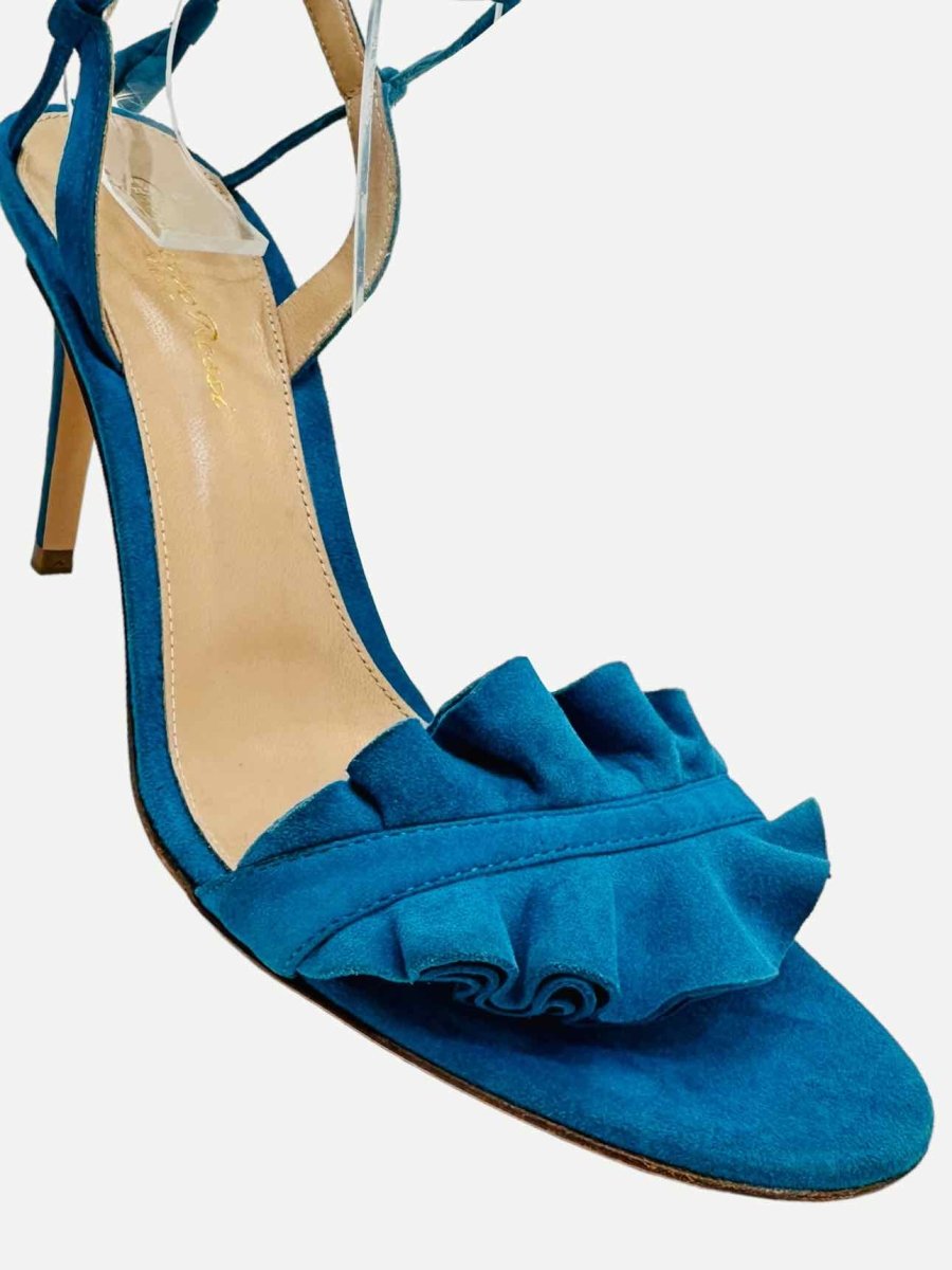 Pre - loved GIANVITO ROSSI Ankle Wrap Blue Heeled Sandals 38.5 at Reems Closet