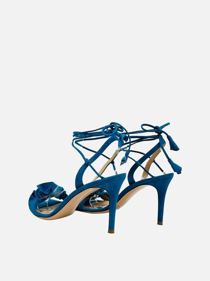 Pre - loved GIANVITO ROSSI Ankle Wrap Blue Heeled Sandals 38.5 at Reems Closet