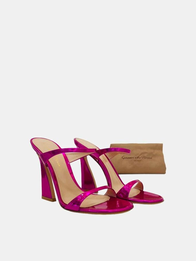 Pre - loved GIANVITO ROSSI Aura Metallic Pink Mules 36 at Reems Closet