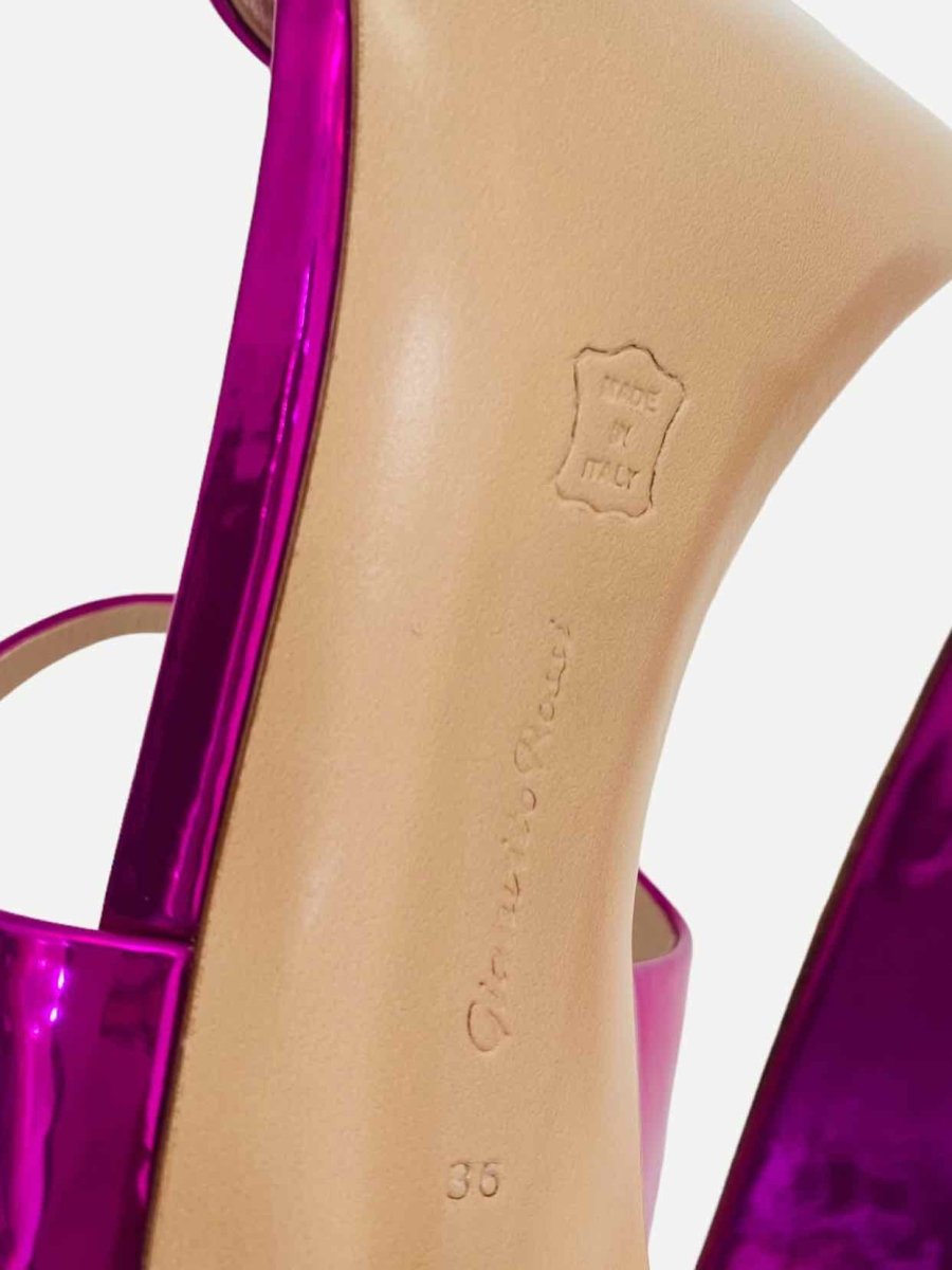 Pre - loved GIANVITO ROSSI Aura Metallic Pink Mules 36 at Reems Closet