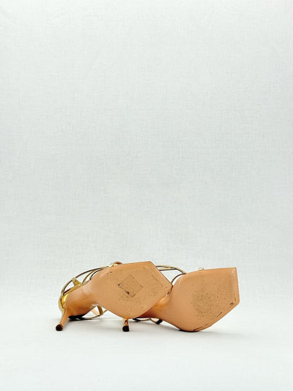 Pre - loved GIANVITO ROSSI Georgina Gold Size EU 37 Heeled Sandals at Reems Closet