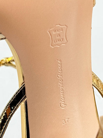 Pre - loved GIANVITO ROSSI Georgina Gold Size EU 37 Heeled Sandals at Reems Closet