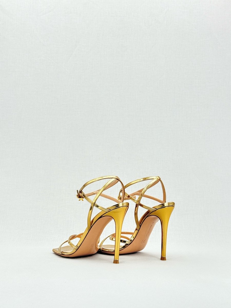 Pre - loved GIANVITO ROSSI Georgina Gold Size EU 37 Heeled Sandals at Reems Closet