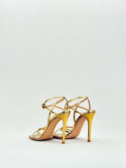 Pre - loved GIANVITO ROSSI Georgina Gold Size EU 37 Heeled Sandals at Reems Closet