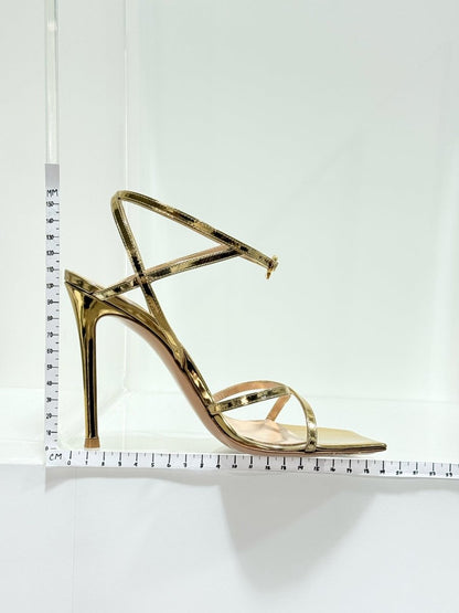 Pre - loved GIANVITO ROSSI Georgina Gold Size EU 37 Heeled Sandals at Reems Closet