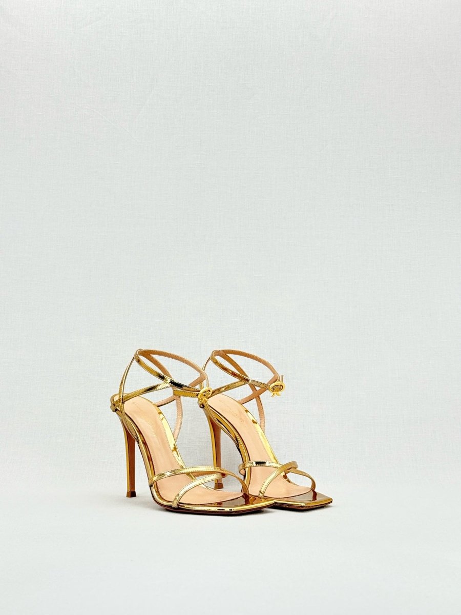 Pre - loved GIANVITO ROSSI Georgina Gold Size EU 37 Heeled Sandals at Reems Closet