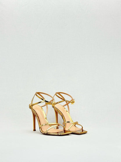 Pre - loved GIANVITO ROSSI Georgina Gold Size EU 37 Heeled Sandals at Reems Closet