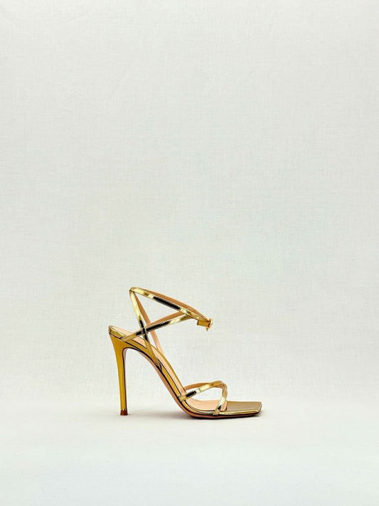 Pre - loved GIANVITO ROSSI Georgina Gold Size EU 37 Heeled Sandals at Reems Closet